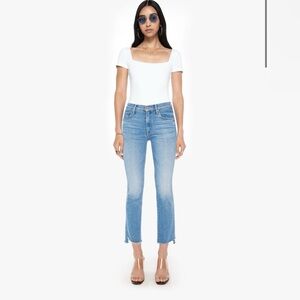Mother Women’s The Insider Crop Step Fray Jeans Size 26 Light Wash